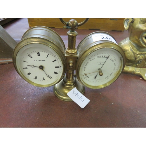 246 - Brass Desk Clock/Barometer Set