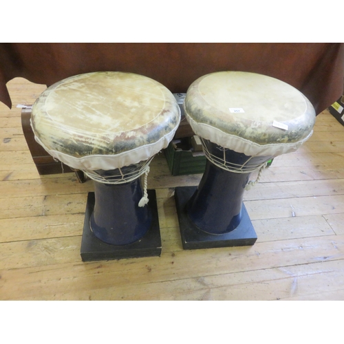 257 - Pair of Ethnic Type Drums on stands