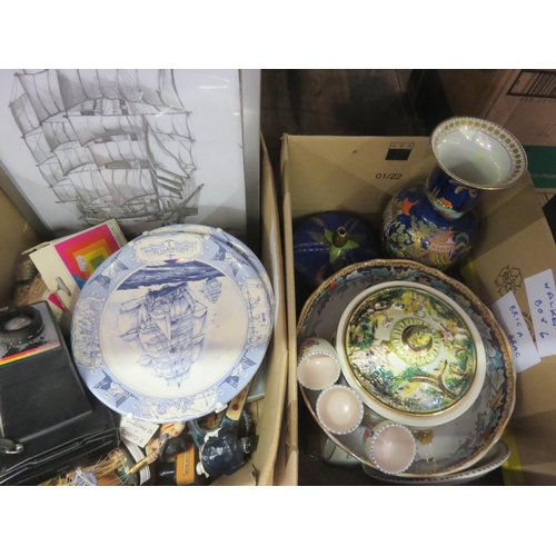 313 - Two boxes with Carlton Ware, Plates, Camera etc,