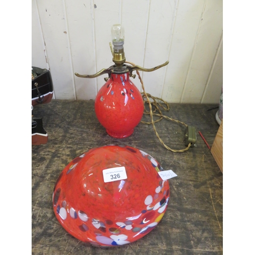 326 - Scottish Coloured Glass Mushroom Lamp on Red Ground