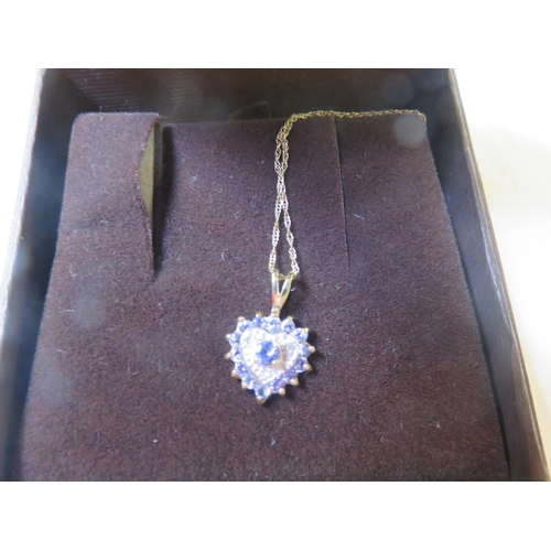 81 - Amethyst or Tanzanite and Diamond Pendant on 9ct Chain with Matching Earrings