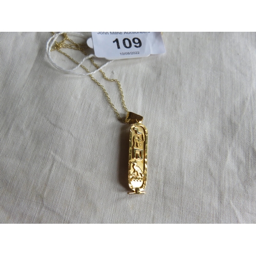 109 - Egyptian Gold Pendant on 9ct Gold Chain, 2.4 grams