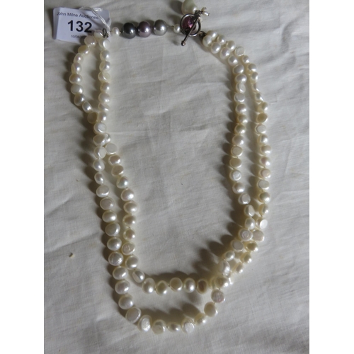 132 - Double Strand of white, Pink and Grey Pearls