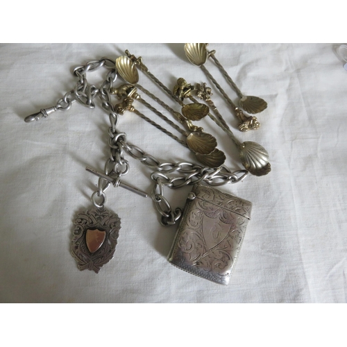 145 - Silver Chain,, Fob and Vesta Case