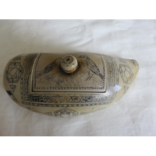 157 - Scrimshaw Style Decorated Snuff Box in the form of a Whales Tooth