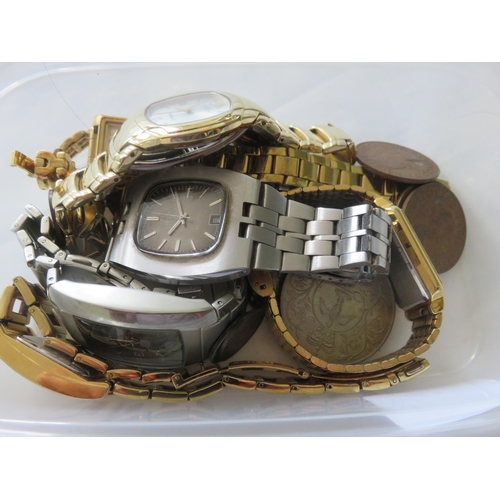 73 - Quantity of wrist watches and small lot of coins