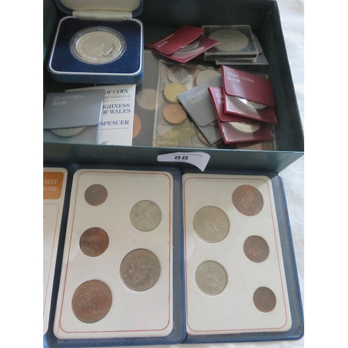 88 - Silver Proof Charles and Diana Crown, Quantity of Other Crowns plus Coins