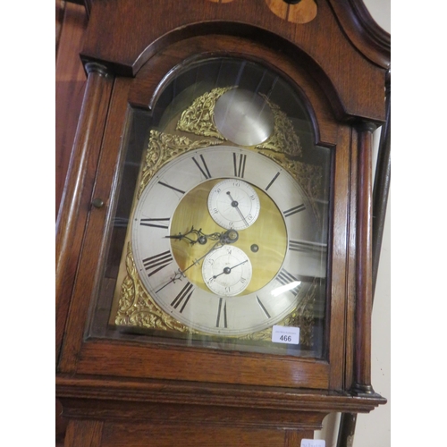 466 - Antique Oak Longcase Clock with Brass and Silvered Dial