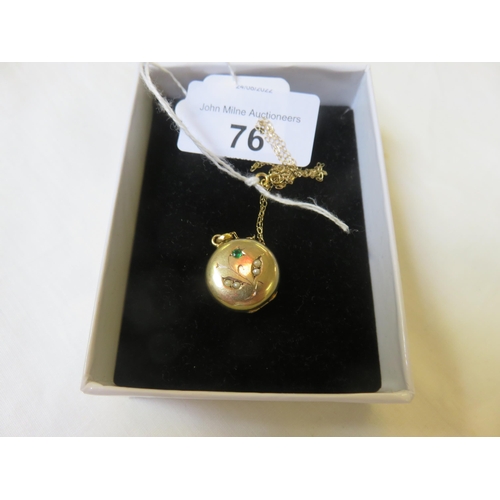 76 - 9ct. Gold Seed Pearl and Greenstone Pendant