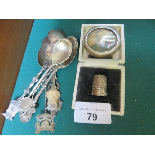 79 - Silver Thimble, Silver Photo Frame and Spoons