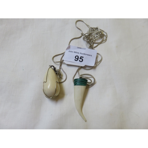 95 - Two Tooth Pendants on Silver Chains