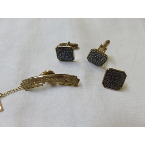 96 - Silver Gilt Cufflinks, Tie Pin to match and one other Silver Gilt Brooch