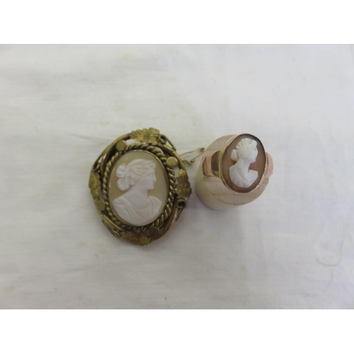 105 - 9ct. Gold Cameo Ring and odd Cameo Brooch