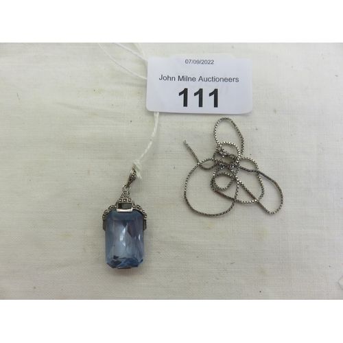 111 - German Silver Aquamarine Pendant with Chain