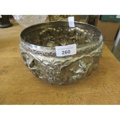 Large Embossed Indian Silver Bowl