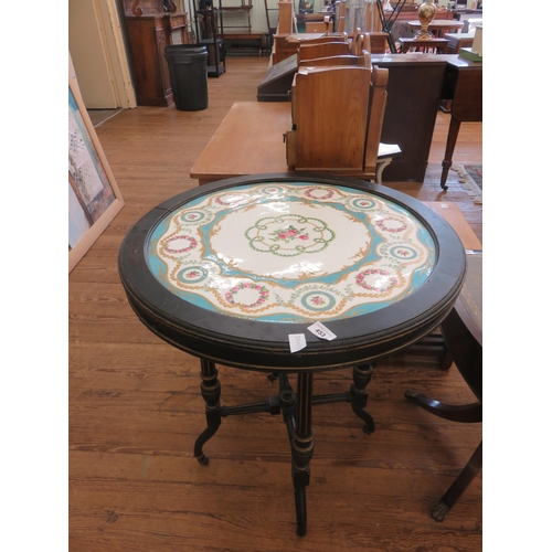 453 - 19th Century Ebonised Circle Table with Sevres Type Insert Top