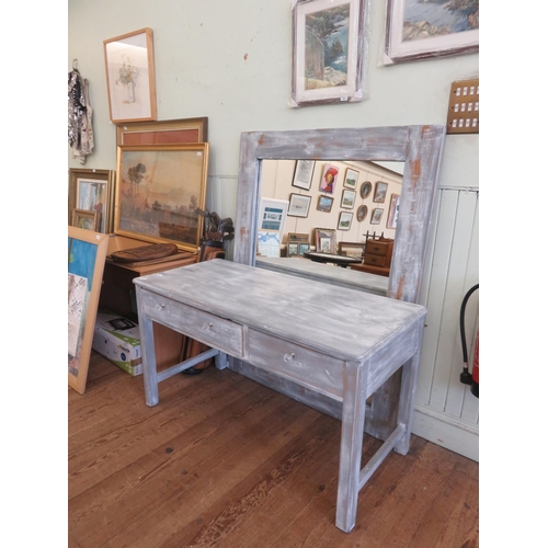 460 - Lined Wood Mirror and Lined Wood Dressing Table