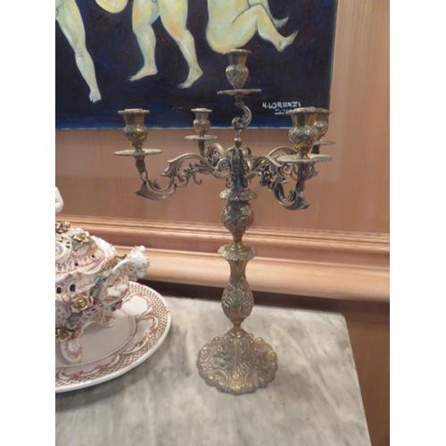 102 - Pair of Plated five branch Candelabra