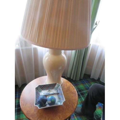 107 - Pair of Cream Glazed Table Lamps and Shades, 14 ins