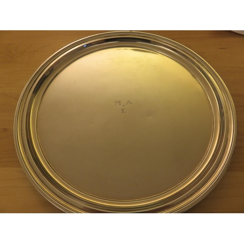 Sterling Silver Circle Salver with initials "M.A.E." Tiffany & Co. Makers, 12 ins, diameter, 23 troy ozs.