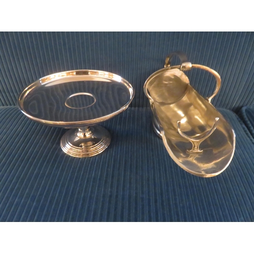 64 - Five Plated Comports and one Plated Botte Holder, Plated Butter Dish and Plated Strainer