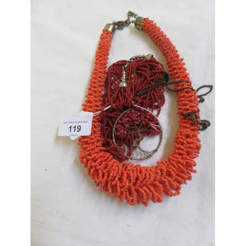 119 - Two Coral style Necklaces and Pendant