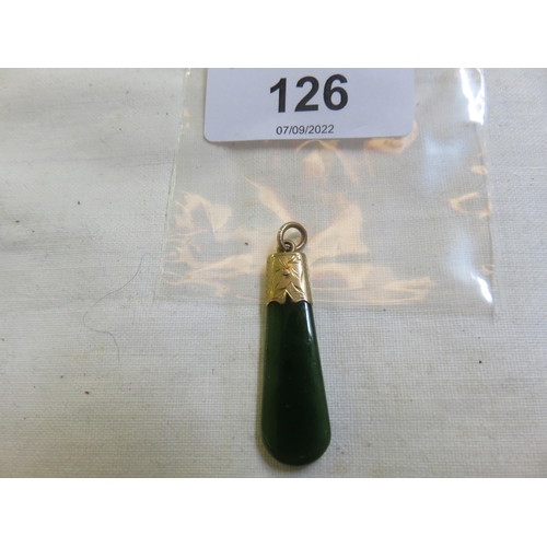 126 - 9ct Gold mounted Jade Type Pendant