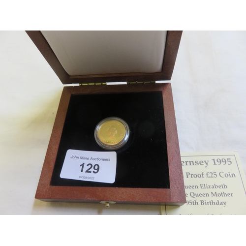 129 - Boxed Gold Proof Guernsey 1995 Queen Mother 95th Birthday Coin