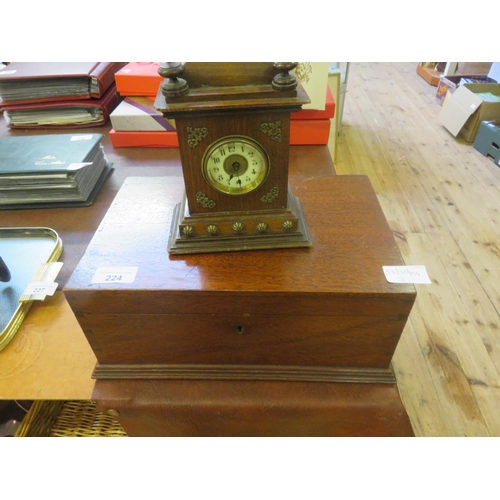 224 - Wooden Mantel Clock with Inlaid Mahogany Box