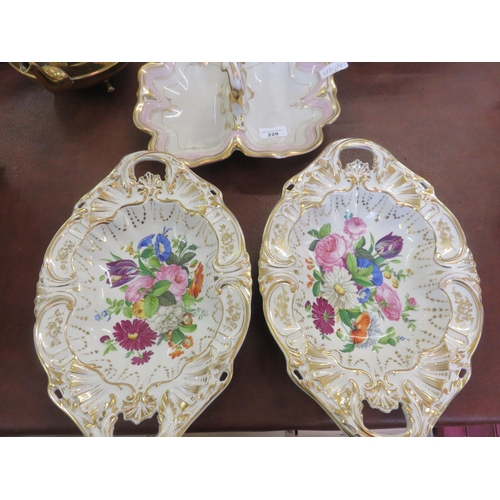 228 - Pair of Nuremburg Hand Painted Floral Design Dishes and One Other