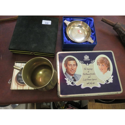 239 - Plated Quaich, Princess Diana Tin, Eastern Plate etc