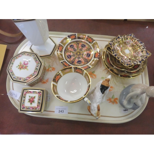 243 - Tray with Crown Derby, Wedgwood, etc