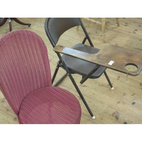 398 - Folding Metal Chair and Lloyd Loom Style Chair