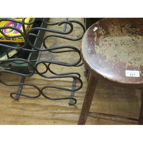 411 - Metal Wine Rack and Small Stool