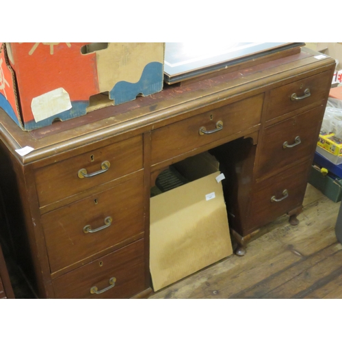 428 - Small Double Pedestal Red Leather Topped Desk