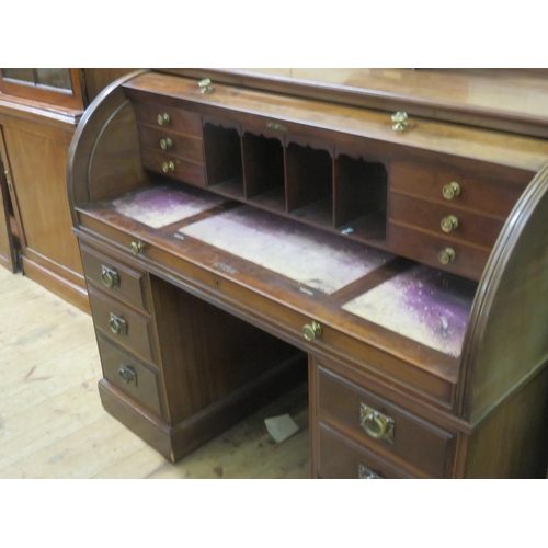 437 - Mahogany Double Pedestal Cylinder Topped Desk