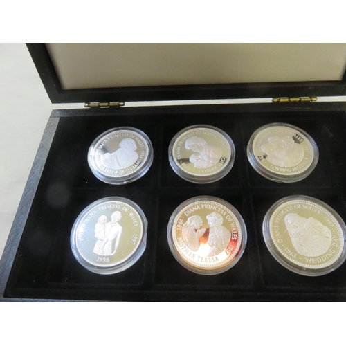 71 - Set of 6 Silver Princess Diana Coins in Wooden Box