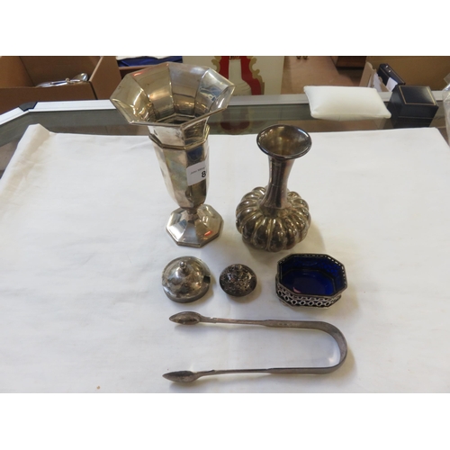 84 - Silver Bud Vases, Tongs, etc