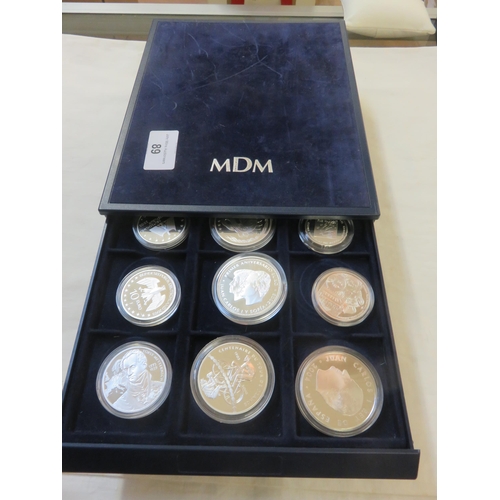 89 - Case Containing 34 Various Silver Euro Coins