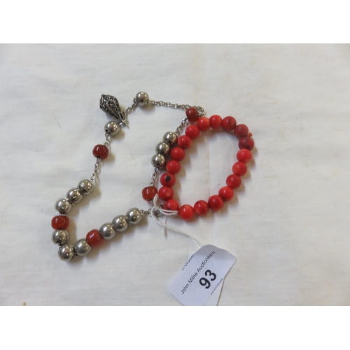 93 - White and Coral Style Necklace and Coral Bracelet