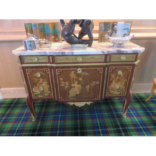 192 - French Marquetry Marble Top Breakfront Cabinet, 52 ins. wideStarting Bid 60 GBP