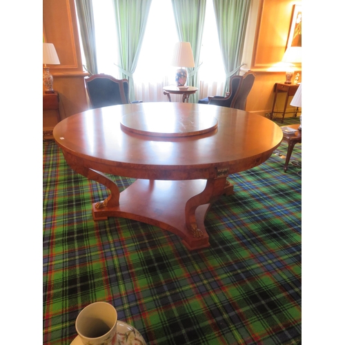 194 - Large French Walnut Circle Dining Table on cabriole lion foot supports with brass feet and detail on... 