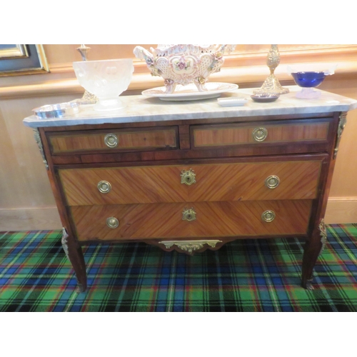 195 - Marble Topped Inlaid Kingwood on Ormolu mounted chest of two short and two long drawers, 4ft.Startin... 
