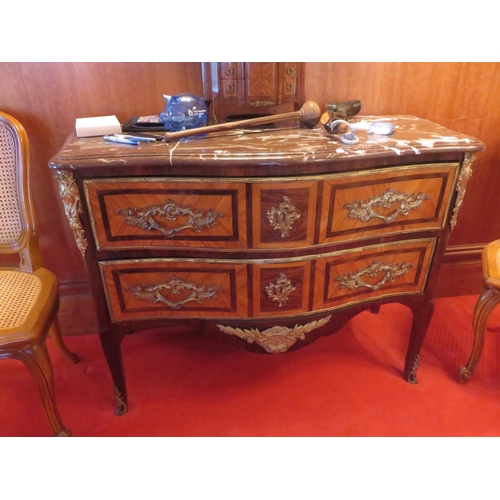 208 - French Marquetry Serpentine fronted two drawer chest on legs, 47 ins.Starting Bid 50 GBP