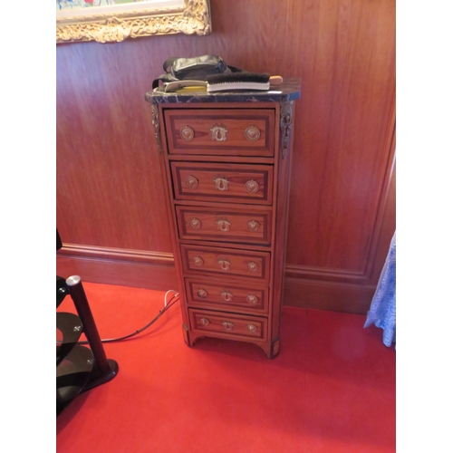 211 - French Marble Topped narrow chest of six drawers, 20 insStarting Bid 40 GBP