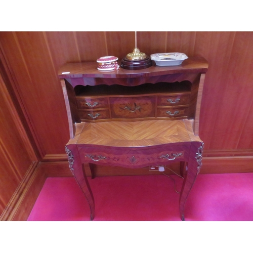 249 - Heavily inlaid serpentine fronted lady's desk, 33½ ins wideStarting Bid 50 GBP
