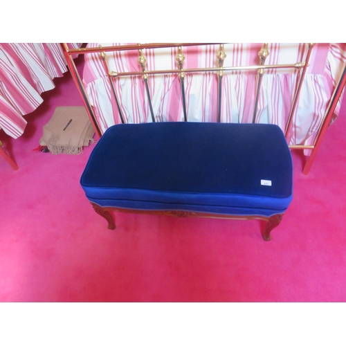 251 - Pair of Blue upholstered Carved Wood Bedroom Stools, 3 ft. longStarting Bid 50 GBP
