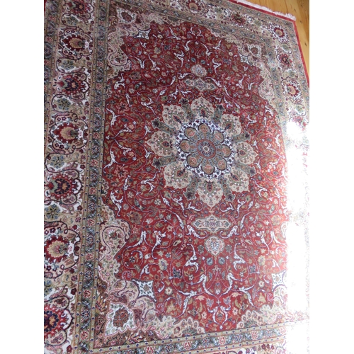 268 - Pair of Middle Eastern Silk Rugs, centre medallion design on red ground, 95 x 67 ins.Starting Bid 50... 