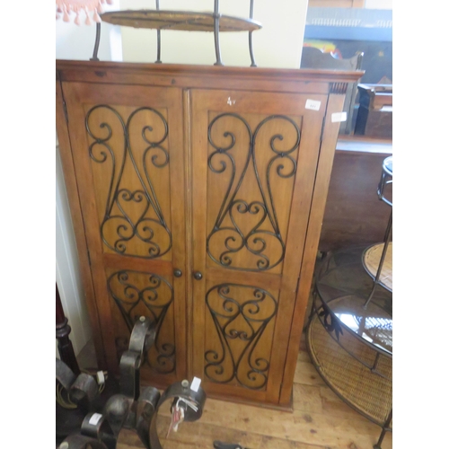 441 - Stained Pine and Metal Bound two door Cabinet