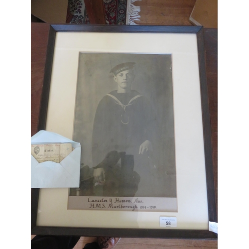 58 - Framed Photo of Able Seaman Lancelot Hutton, with paperwork
